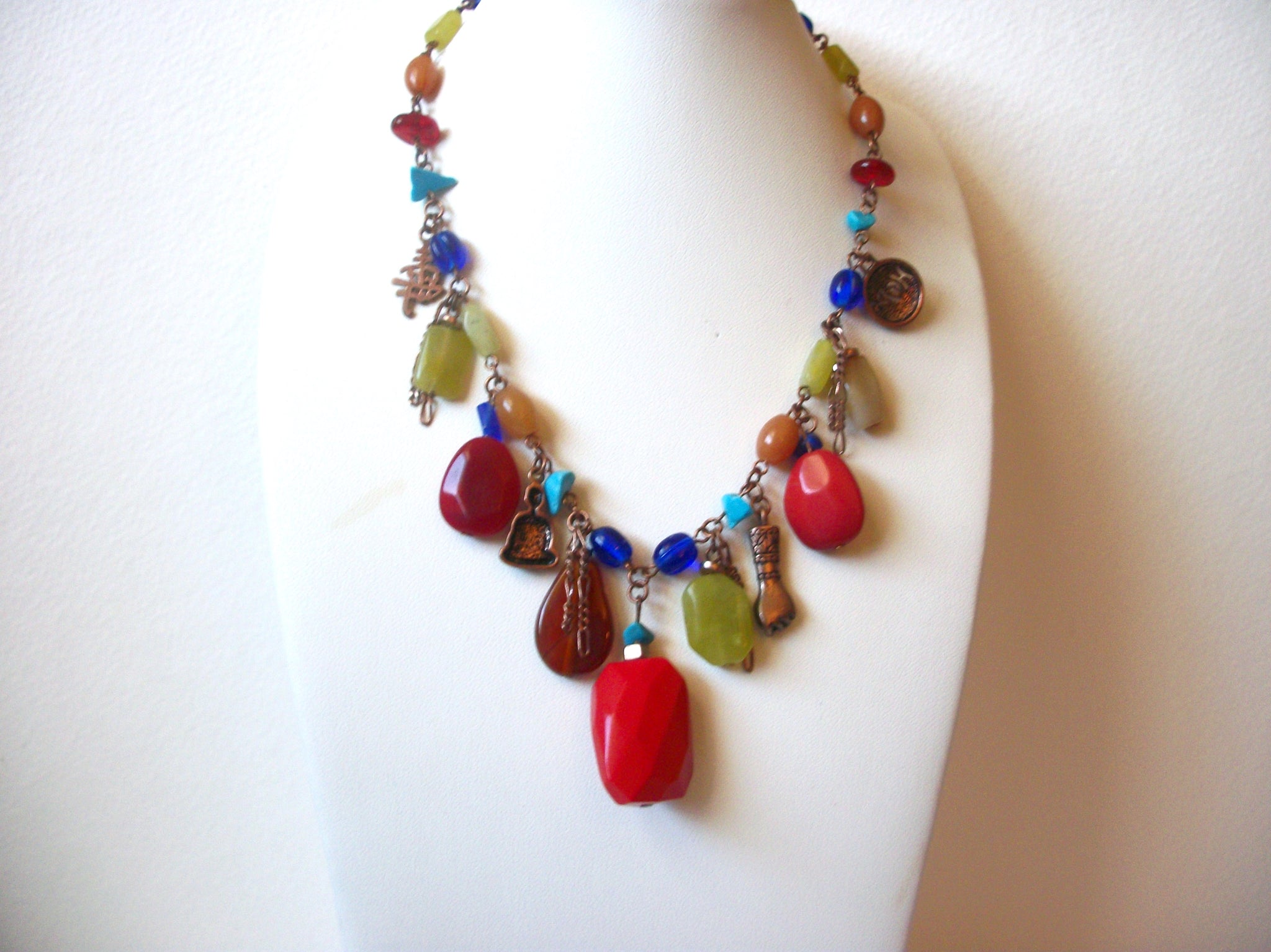 Colorful Copper Stone Glass Southwestern Hand Made Necklace 121320