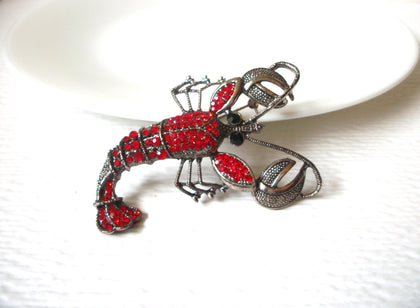 Vintage Red Rhinestone Lobster Larger Brooch Pin 121620