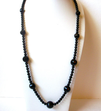 Black Long Czech Glass Necklace Hand Made 121320