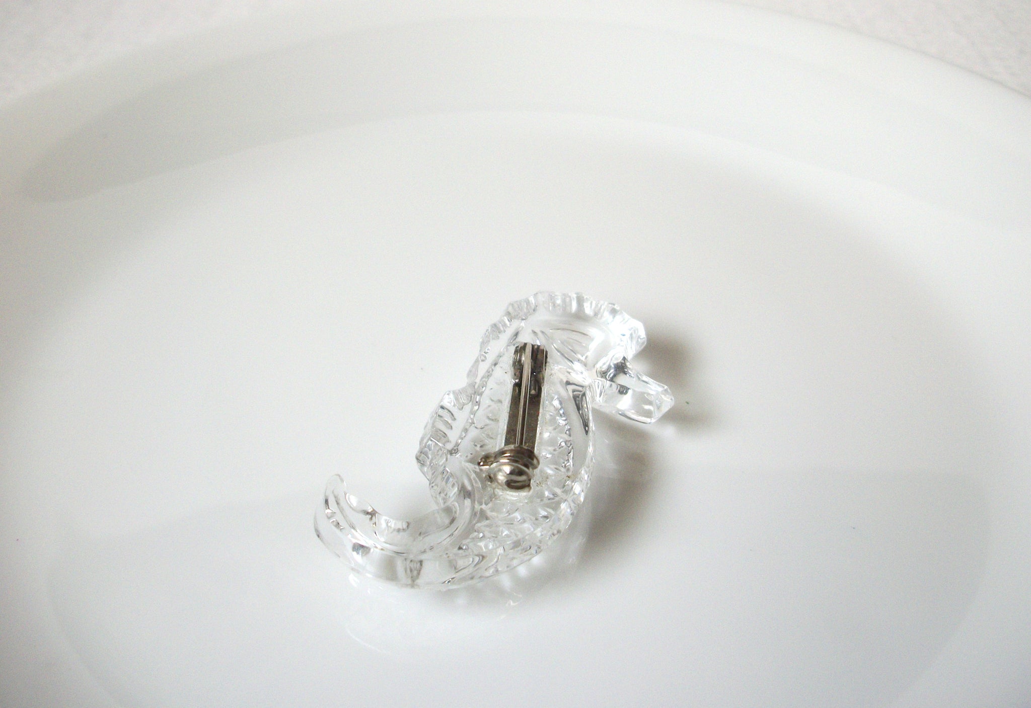 Clear Glass Seahorse Brooch Pin 121620