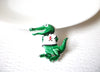Vintage Green Crocodile Brooch Pin 121620