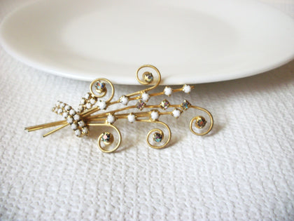 Vintage 1950s Glass Milk Rhinestones Spray Brooch 41120