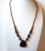 Plum Toned Glass Pendant Necklace Hand Made 121320