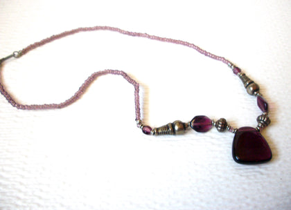Plum Toned Glass Pendant Necklace Hand Made 121320