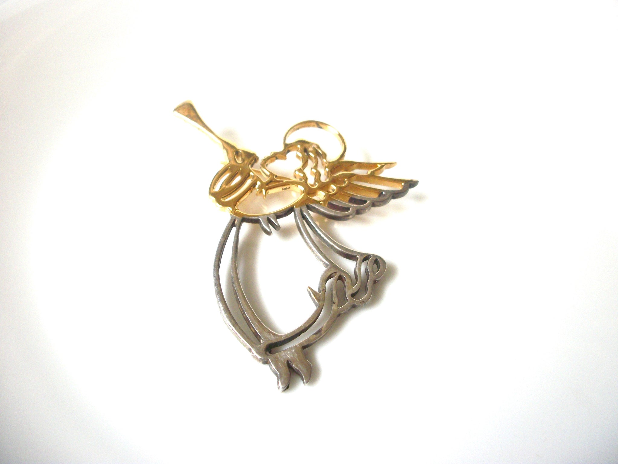 Larger Vintage 1950s Sterling Silver Angel Brooch Pin 121620