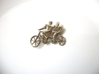 Vintage 1950s Sterling Silver Couples Riding Tandem Bike Brooch Pin 121620