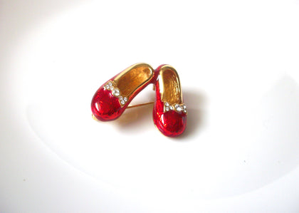Vintage Red Rhinestone Shoes Brooch Pin 121720