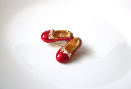 Vintage Red Rhinestone Shoes Brooch Pin 121720