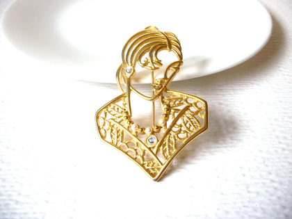 Vintage Large Female Gold Toned Spain Lady Brooch Pin 121920