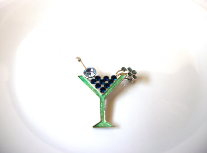 Vintage Rhinestone Martini Brooch Pin 121720