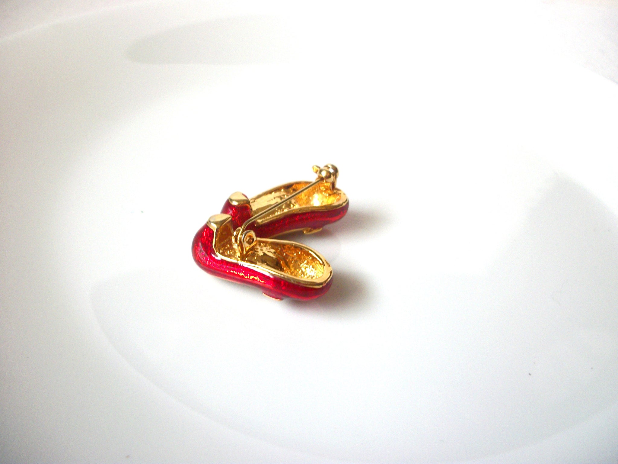 Vintage Red Rhinestone Shoes Brooch Pin 121720