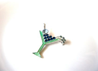 Vintage Rhinestone Martini Brooch Pin 121720