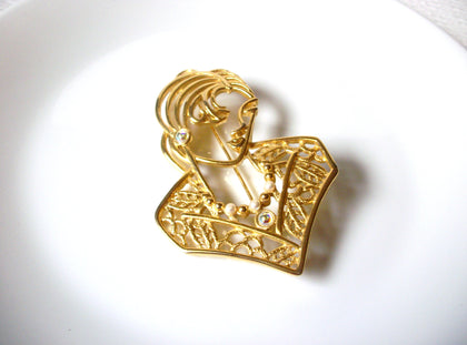 Vintage Large Female Gold Toned Spain Lady Brooch Pin 121920