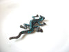 Retro Teal Green Blue Rhinestone Lizard Brooch Pin 121720