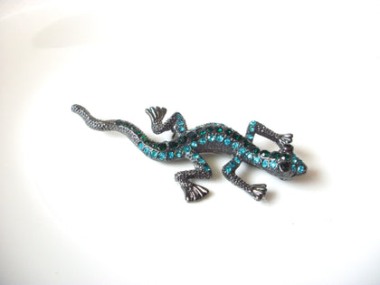 Retro Teal Green Blue Rhinestone Lizard Brooch Pin 121720