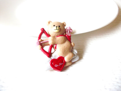 Vintage Valentines Day Teddy Bear Old Plastic Brooch Pin 121920