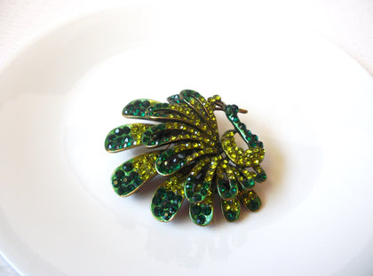 Vintage Larger Peacock Green Rhinestone Brooch Pin 121620