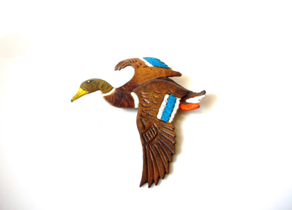 Vintage Leather Hand Made Flying Duck Brooch Pin 121720