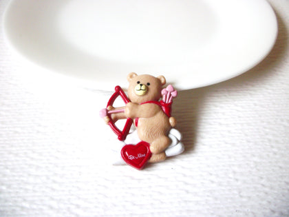 Vintage Valentines Day Teddy Bear Old Plastic Brooch Pin 121920