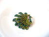 Vintage Larger Peacock Green Rhinestone Brooch Pin 121620