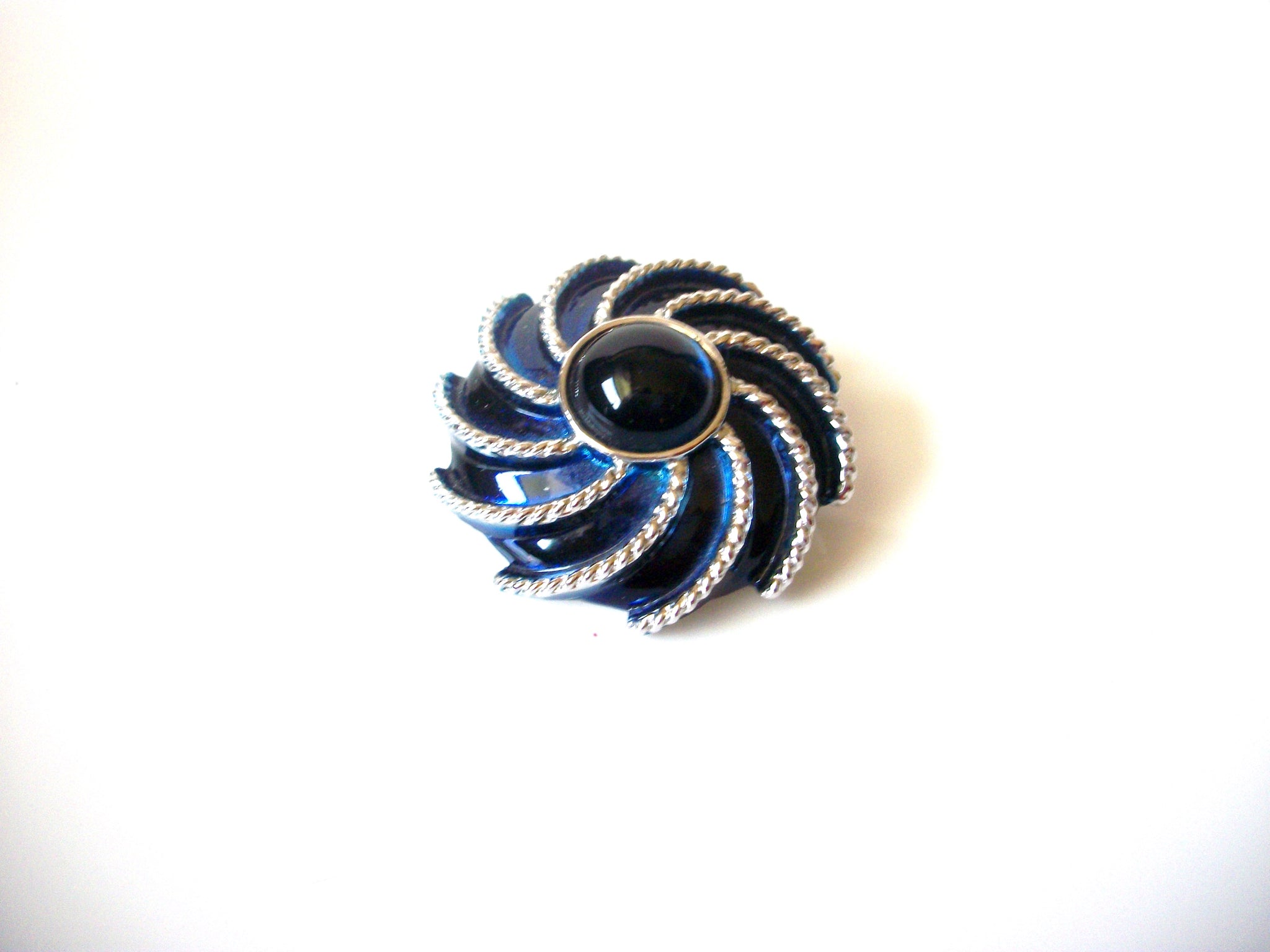 Vintage Silver Blue Swirl Brooch Pin 121720