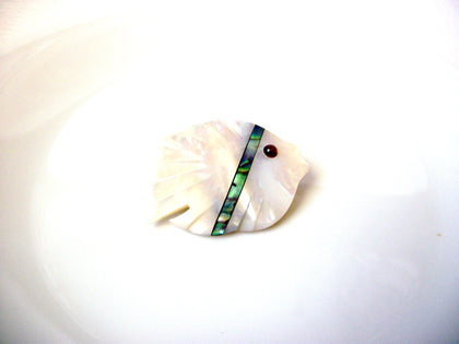 Vintage Mother Of Pearl Paua Abalone Fish Brooch Pin 121820