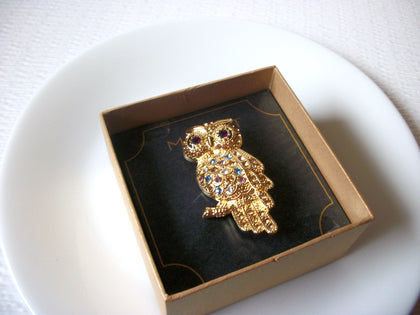 Vintage MONET Rhinestone Owl Brooch Pin 122020