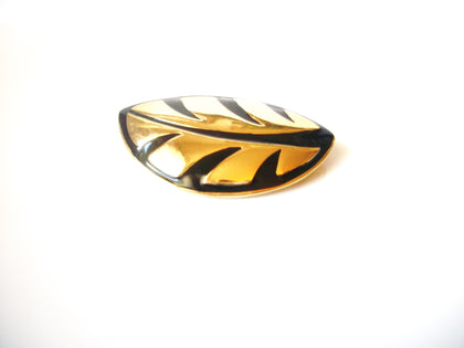 Vintage MONET Gold Black Modern Leaf Brooch Pin 121320
