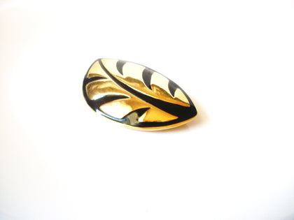 Vintage MONET Gold Black Modern Leaf Brooch Pin 121320