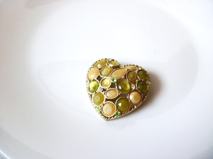 Vintage Glass Puff Heart Brooch Pin 121620 Matte gold toned metal Glass inlays in soft pastels 1 1/2 inches long
