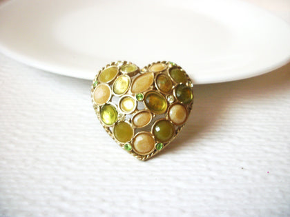 Vintage Glass Puff Heart Brooch Pin 121620 Matte gold toned metal Glass inlays in soft pastels 1 1/2 inches long