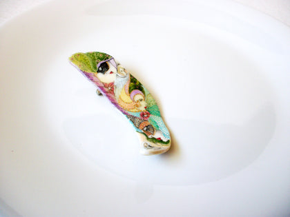 Vintage Unique Hand Painted Signed Shell Brooch Pin 121720