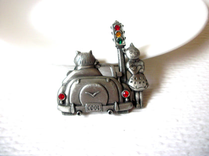 Vintage JJ Stamped Cats In Love Rhinestone Brooch Pin 121820