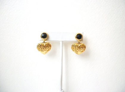 Vintage Gold Toned Black Heart Earrings 121820