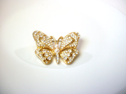 Vintage Gold Toned Clear Rhinestone Butterfly Brooch Pin 121820
