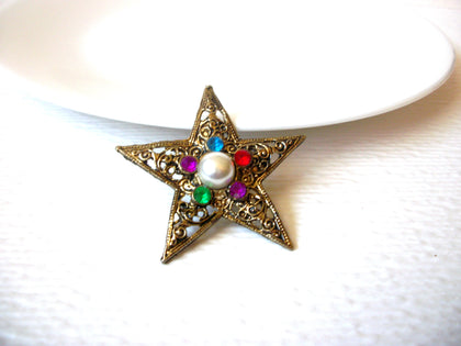 Vintage Colorful Star Ornate Brooch Pin 121620