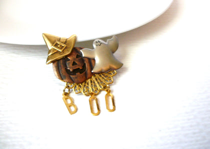 Vintage Halloween Ghost Goblin Copper Brass Silver Brooch Pin 121820