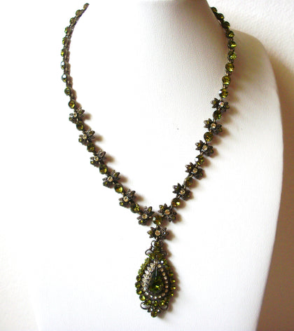 VCLM Stamped Green Rhinestones Victorian Necklace 61920