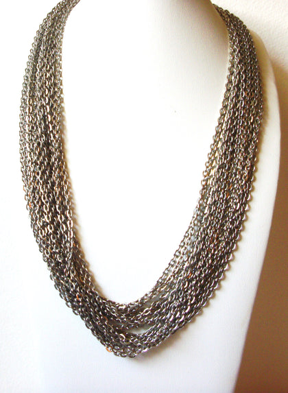 Retro Silver Toned Multi Strand Necklace 62020