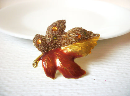 Vintage Maple Leaf Rhinestone Brooch Pin 121620