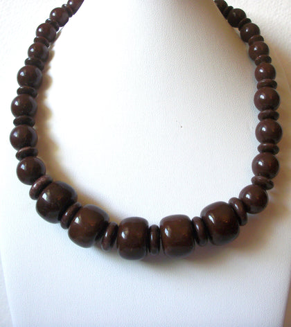 Retro Dark Brown Lucite Plastic Beads Necklace 62520