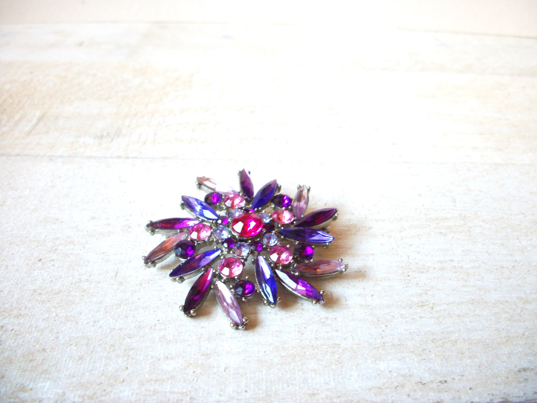 Retro Purple Pink Fuchsia Rhinestones Brooch 63020