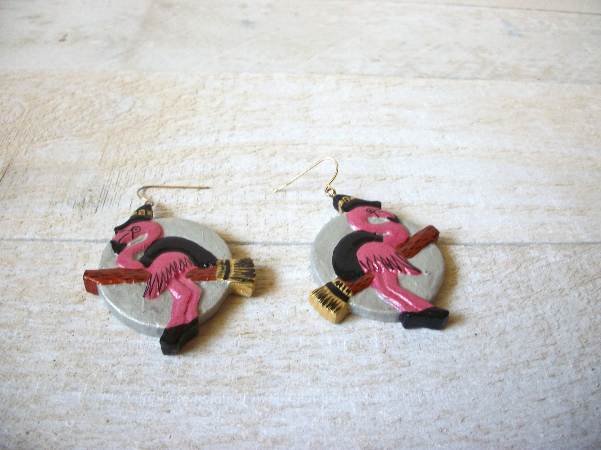 Hand Made Flamingo Witch Halloween Earrings 61720