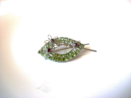 Vintage 1950s Flower Leaf Rhinestone Brooch Pin 121720