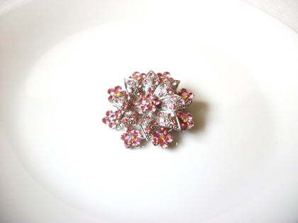 Vintage Pink Rhinestone Floral Brooch Pin 121820