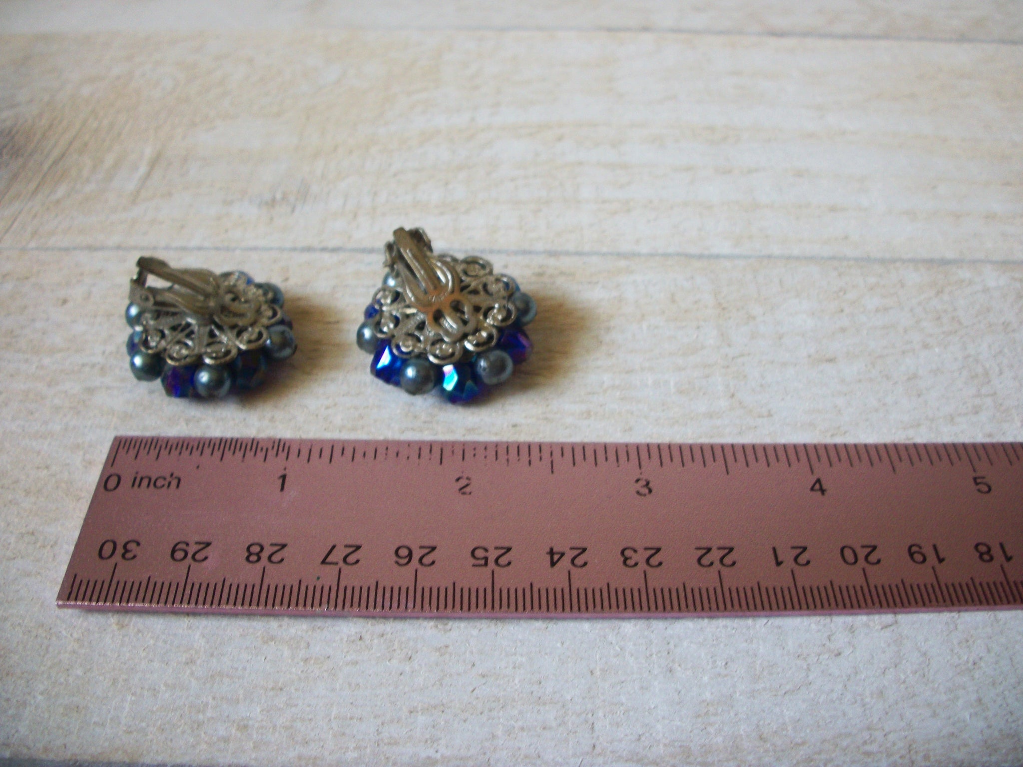 Vintage Blue Cluster Earrings 60920