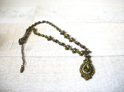VCLM Stamped Green Rhinestones Victorian Necklace 61920