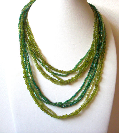 Vintage Green Glass Beads Necklace 62020