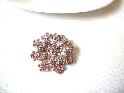 Vintage Pink Rhinestone Floral Brooch Pin 121820
