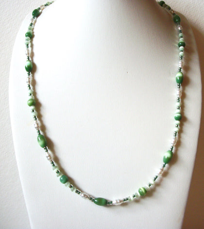 Retro Green Tiger Eye Fresh Water Pearls Necklace 62420